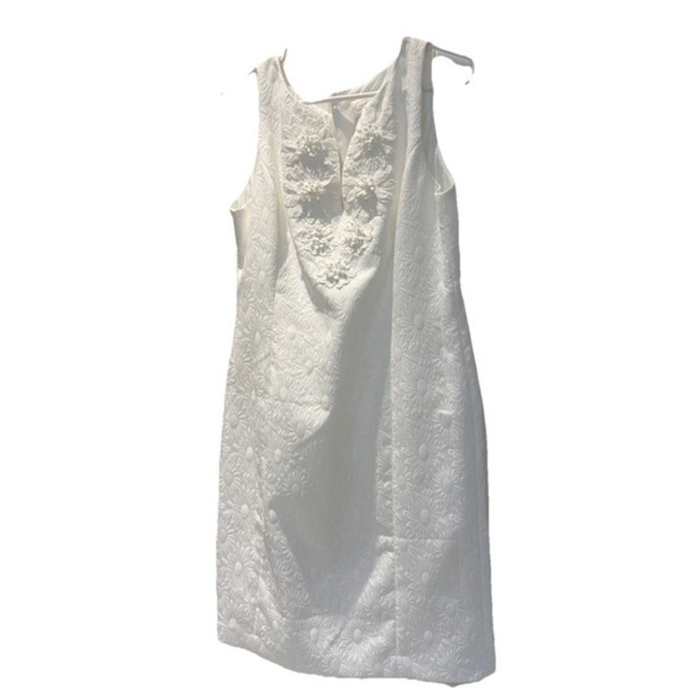Pappagallo Amaya Sleeveless Shift Daisy Embossed White Lined  Dress Size 12 5008